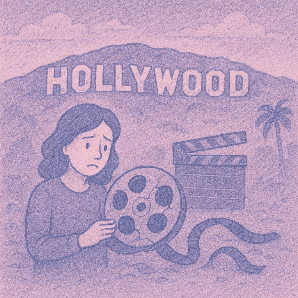 Streamingdiensten versus bioscoopillustratie, met scherm en filmrol als contrast tussen moderne en traditionele media.
