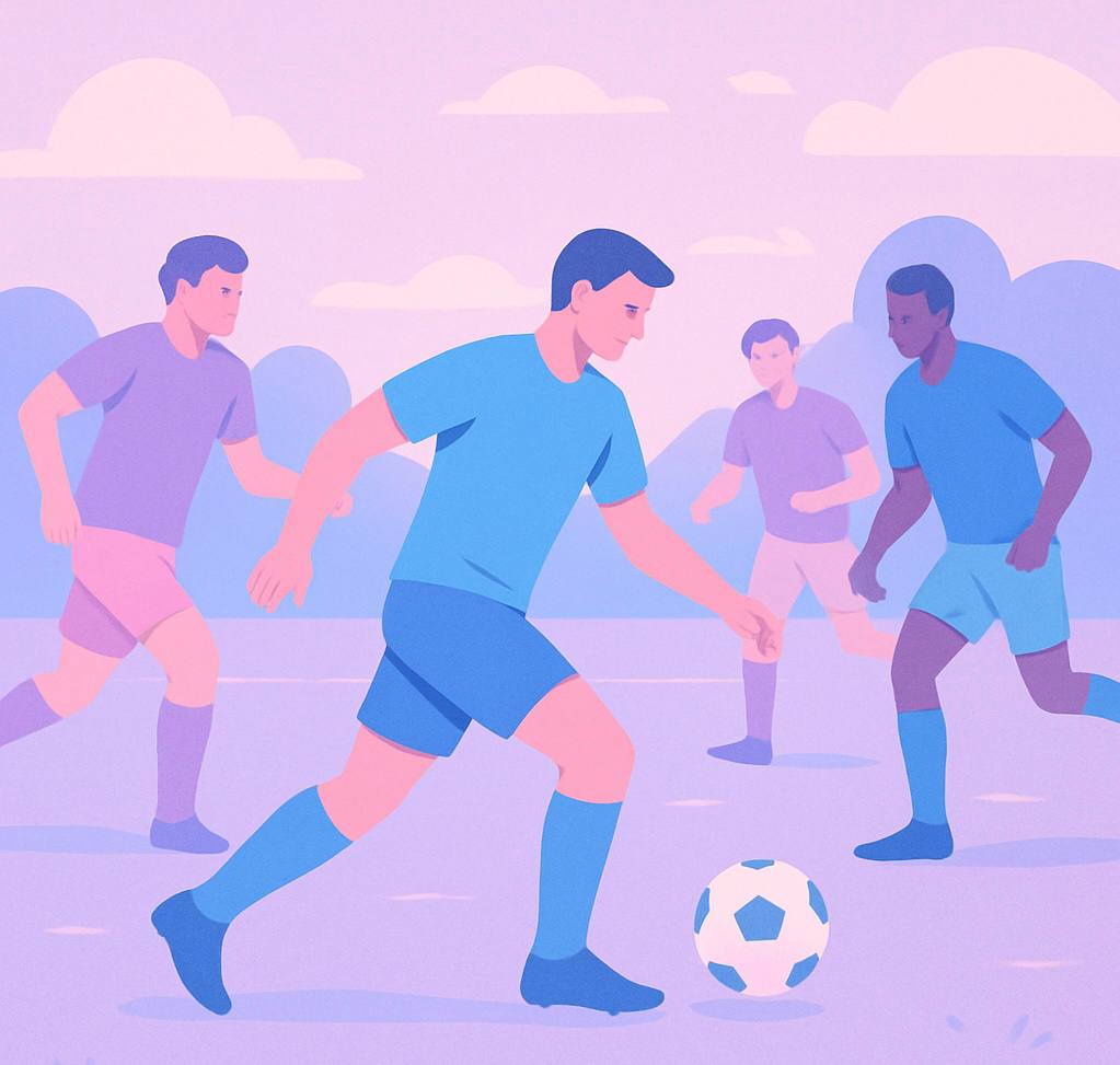 Students practicing English discussion and vocabulary about football techniques, physics, and famous goals