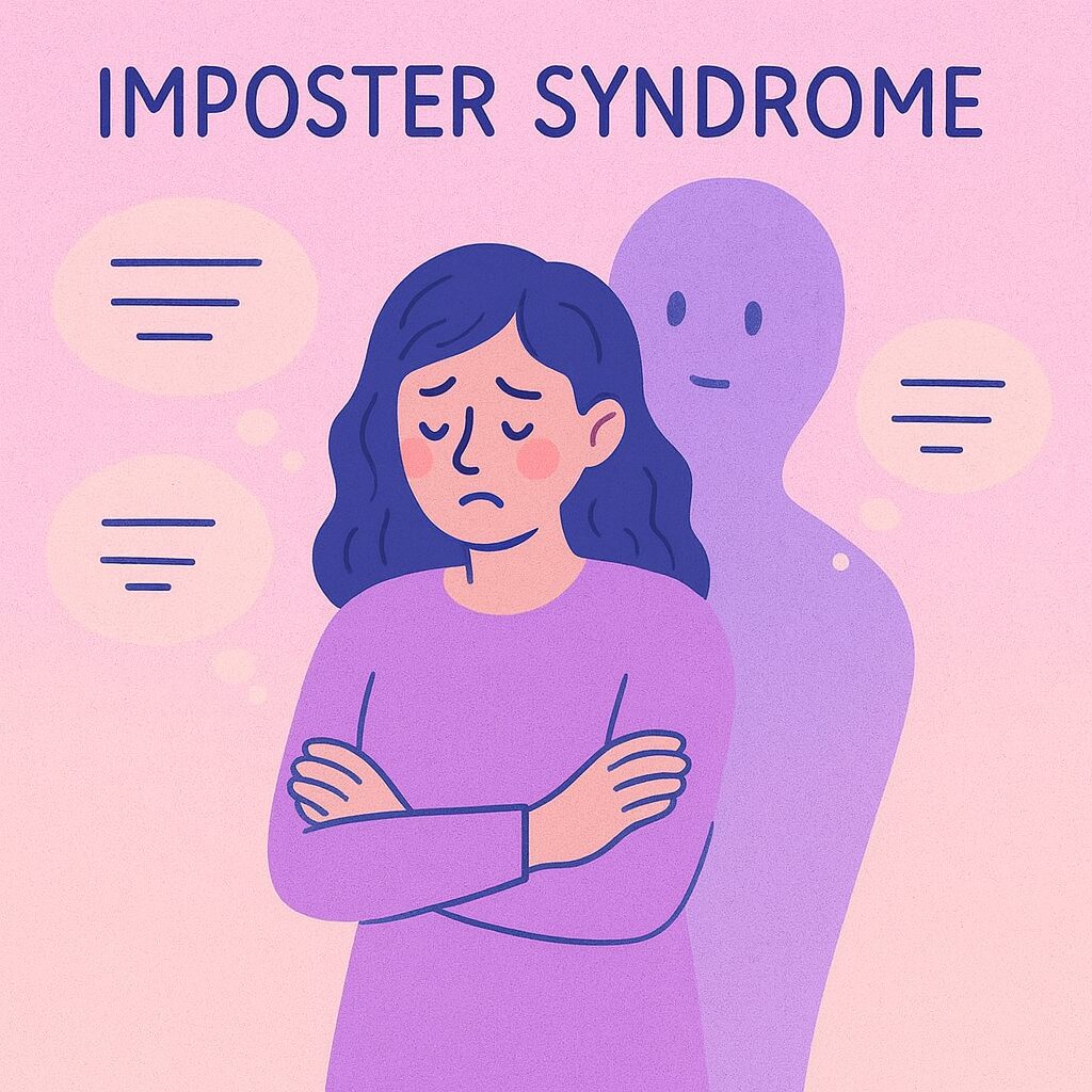 Students practicing English discussion and reflection about imposter syndrome and achievement